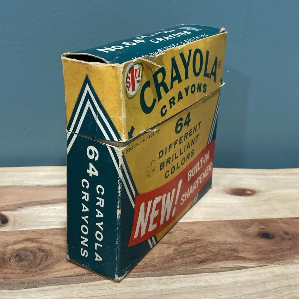 Vintage Crayola Crayons Binney Smith #64 Box Built In Sharpener + B & S 8 Pack